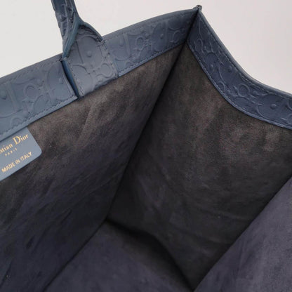 Christian Dior Book Tote Large Blue Calfskin Leather Oblique Embossed Handbag