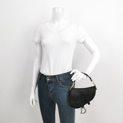 Dior Saddle Mini Silk Black with Crystal Embedded Buckles