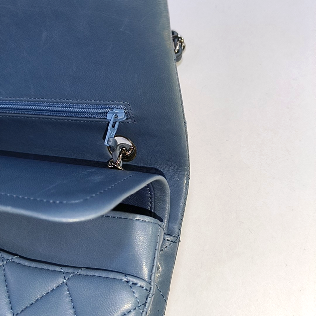 Chanel Timeless Classic Flap Medium Misty Blue Lambskin Leather Silver Hardware, 2012