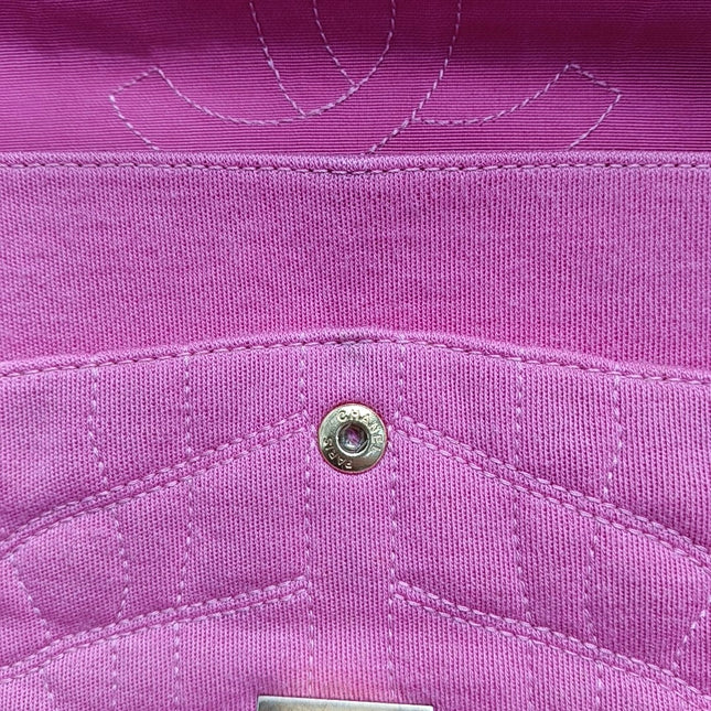 Chanel 2.55 Jumbo Double Flap Pink Fabric Crocodile Print Gold-tone Hardware