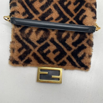 Fendi Baguette Mini Shearling Vitello Dolce Marco FF 1974 Tobacco Black Brown Zucca