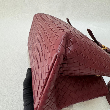 Bottega Veneta Roma Handbag Bag Intrecciato Nappa Leather Burgundy Small 30cm