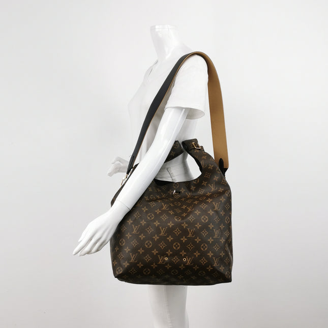 Louis Vuitton Atlantis Large Brown Monogram Canvas Bucket Bag with Strap
