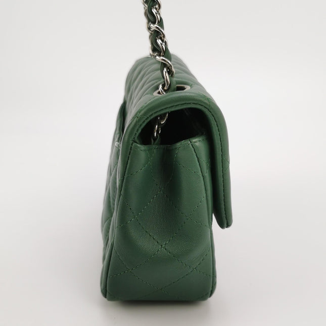 Chanel Classic Flap Mini 2019 Green Lambskin Leather Silver Hardware