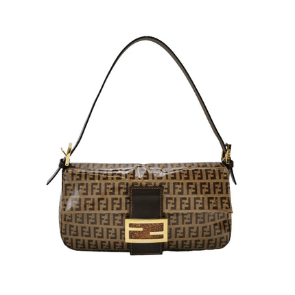Fendi Baguette Zucchino Monogram Brown Patent Leather-Luxbags