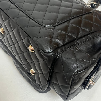 Chanel Cambon Multi-pocket Ligne Reporter Bag Large Black Calfskin Leather White Logo