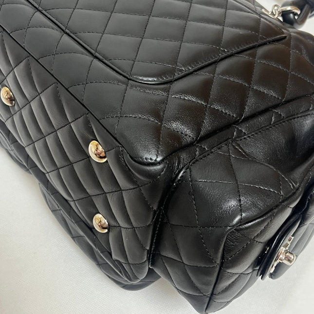 Chanel Cambon Multi-pocket Ligne Reporter Bag Large Black Calfskin Leather White Logo