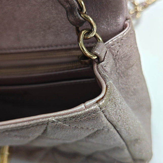 Chanel Classic Flap Mini Metallic Pink Lambskin Leather Gold Hardware