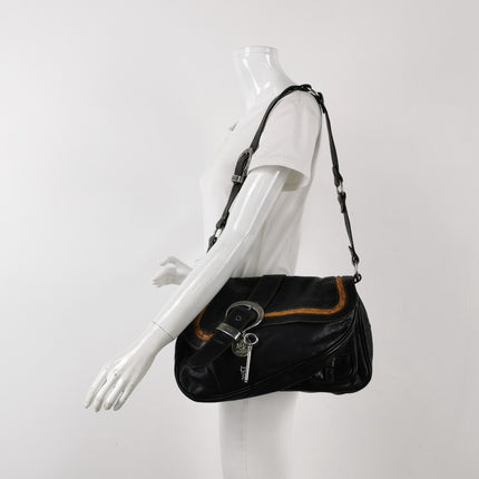 Dior Vintage Gaucho Large Black Leather Crossbody Bag