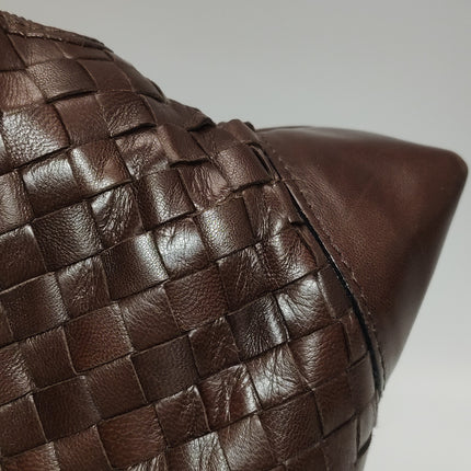 Bottega Veneta Top Handle Bowling Bag Dark Chocolate Brown Intrecciato Leather