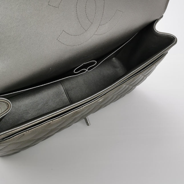 Chanel Classic Flap Maxi Metallic Lambskin Leather Double Flap Sliver Hardware 2013-14