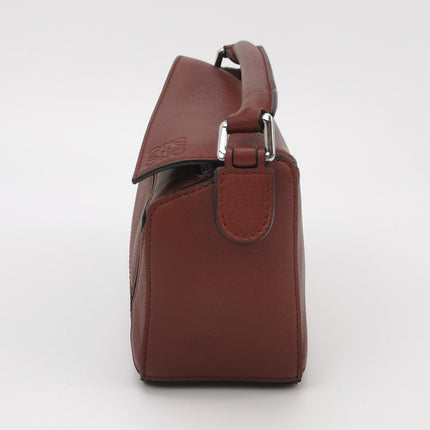 Loewe Puzzle Mini Burgundy Calfskin Leather Crossbody Bag