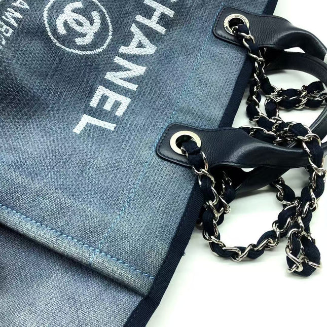 Chanel Deauville Tote Medium Navy Denim Top Handle 2012