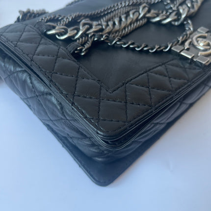 Chanel Enchained Boy Bag 2012 Black Leather Medium Flap Bag