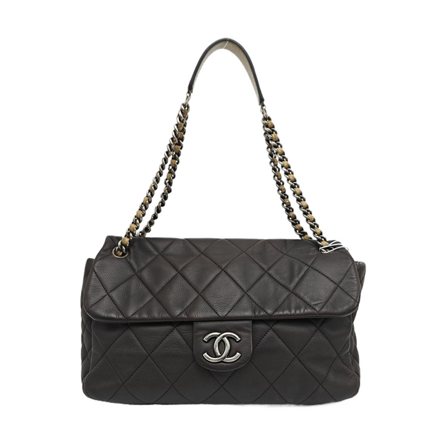 Chanel Coco Casual Flap Bag Quilted Caviar Large Brown Leather-Luxbags