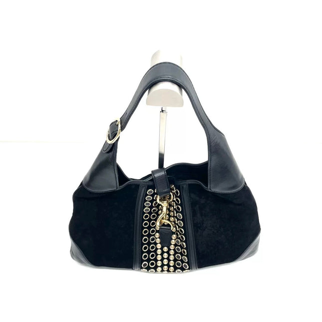 Gucci Jackie Vintage Large Black Suede Leather Ringlets Decoration