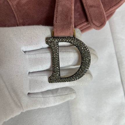 Dior Saddle Mini Pink Velvet Handbag with Crystals