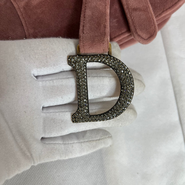 Dior Saddle Mini Pink Velvet Handbag with Crystals