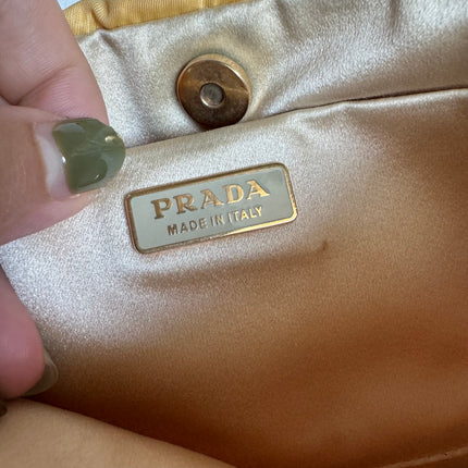 Prada Chain Shoulder Bag Nylon Yellow with Gold-tone Chain
