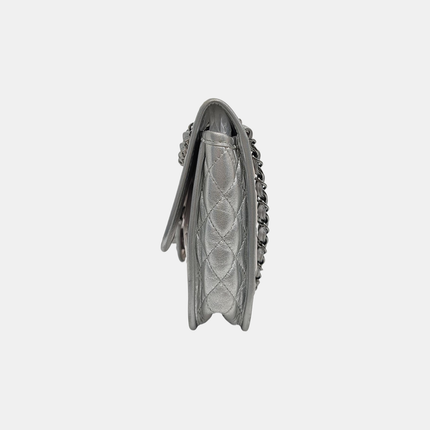 Chanel Ice Cube Chocolate Bar Classic Flap Metallic Silver PVC with Leather