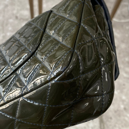 Chanel Classic Flap Medium Dark Green Patent Leather Silver Hardware, 2014-2015