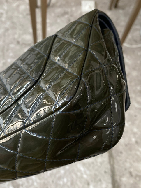 Chanel Classic Flap Medium Dark Green Patent Leather Silver Hardware, 2014-2015
