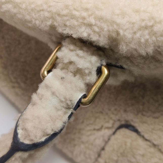 Loewe Amazona Small 29 White Shearling Gold Hardware Top Handle Bag