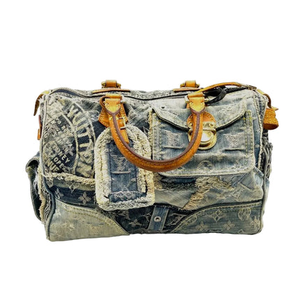 Louis Vuitton Patchwork Speedy 30 Blue Denim Handbag-Luxbags
