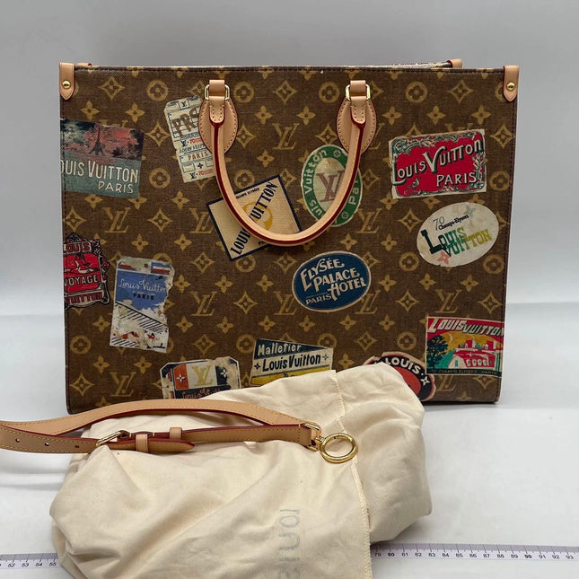 Louis Vuitton OnTheGo Large Hotel Labels Brown Monogram Crossbody Tote