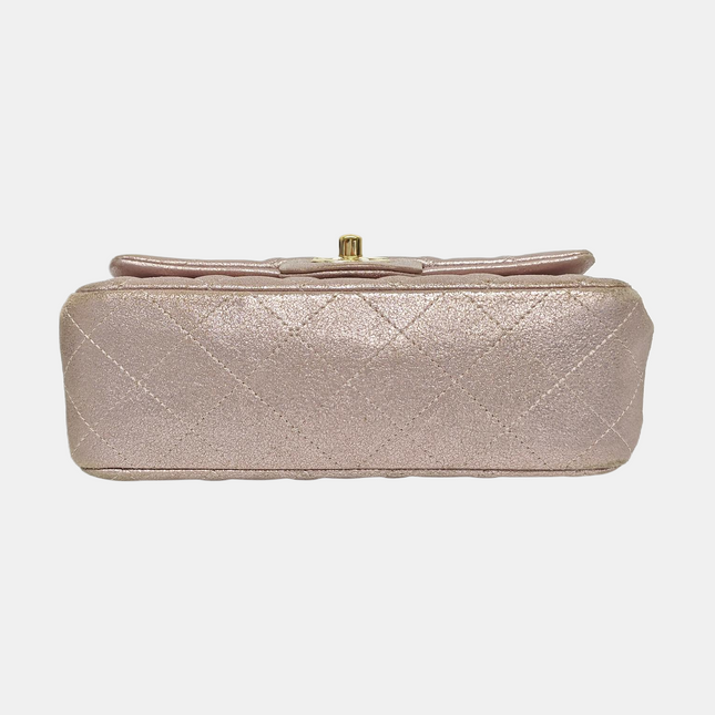 Chanel Classic Flap Mini Metallic Pink Lambskin Leather Gold Hardware