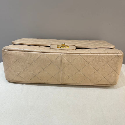 Chanel Classic Flap Jumbo Beige Caviar Leather Single Flap Silver Hardware