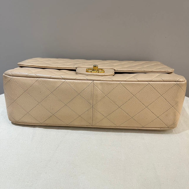 Chanel Classic Flap Jumbo Beige Caviar Leather Single Flap Silver Hardware