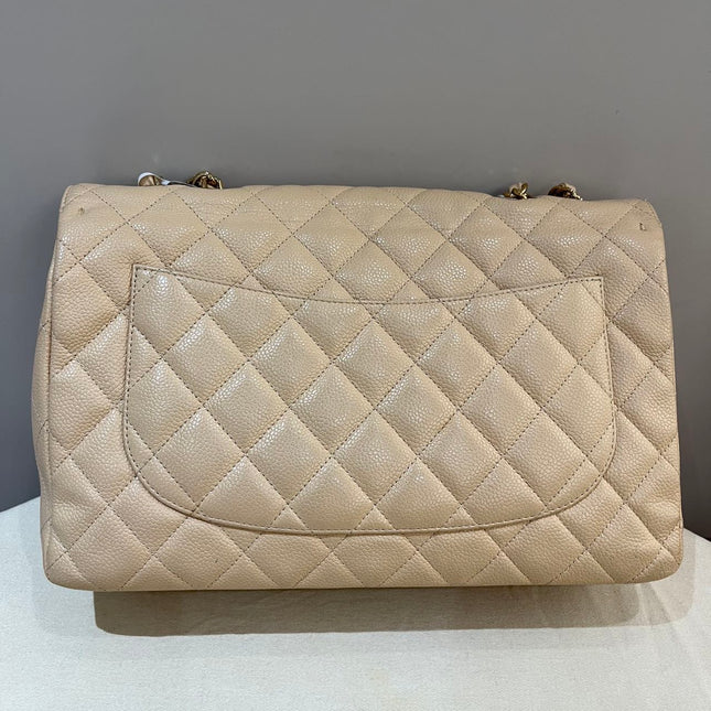 Chanel Classic Flap Jumbo Beige Caviar Leather Single Flap Silver Hardware