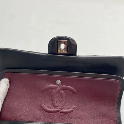 Chanel Timeless Classic Flap Medium 2009 Black Lambskin Leather Silver Hardware