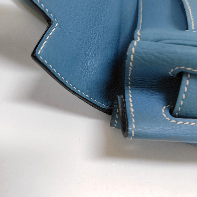 Hermes Kelly 32 Retourne Double Ring Blue Jeans Evercolor Leather Palladium Hardware 2002