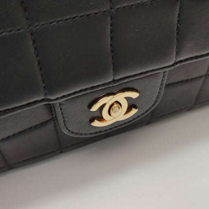 Chanel East West Chocolate Bar Black Leather Gold Hardware Black Interior