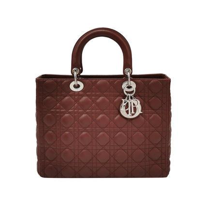 Lady Dior Large Bag Burgundy Lambskin Cannage Leather-Luxbags