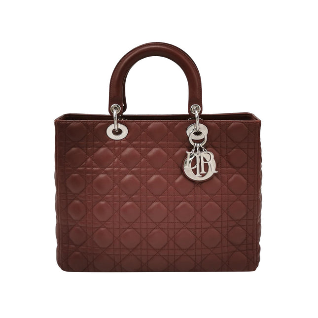 Lady Dior Large Bag Burgundy Lambskin Cannage Leather-Luxbags