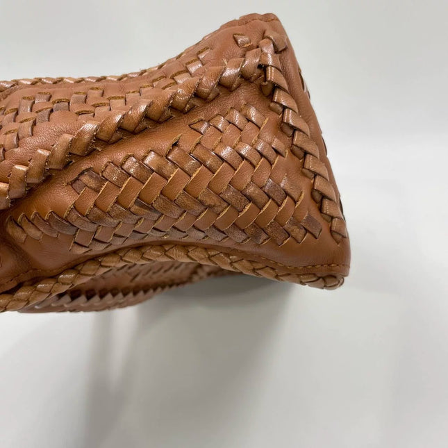 Loewe Puzzle Small Leather Woven Caramel Tan Crossbody Bag