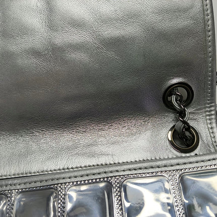 Chanel Ice Cube Chocolate Bar Classic Flap Metallic Silver PVC with Leather