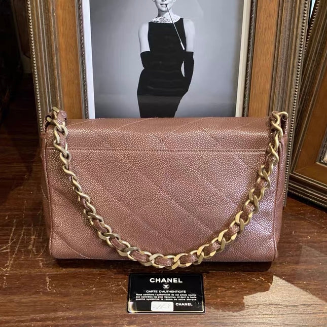 Chanel Vintage Medium Iridescent Brown Caviar Leather Shoulder Bag Gold Hardware
