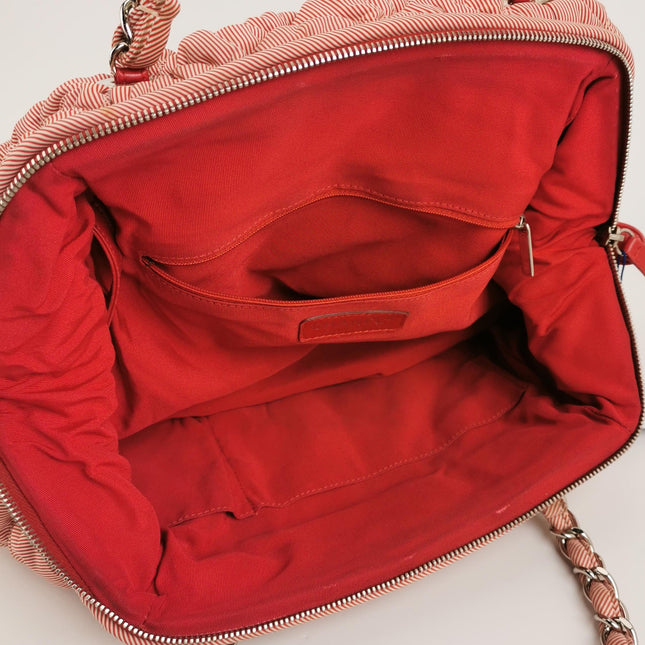 Chanel Bubble Chain Striped Quilted Flap Bag Red/White Tote