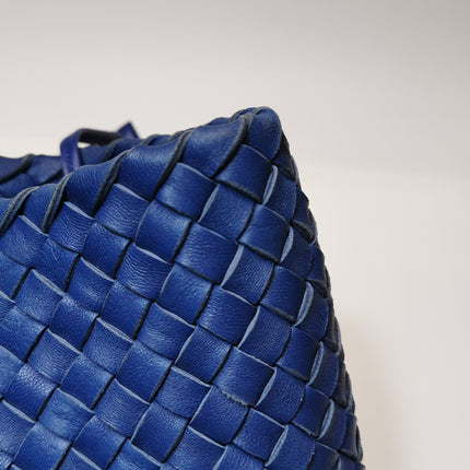 Bottega Veneta Cabat Small Intreccio Leather Tote Bag Navy Blue