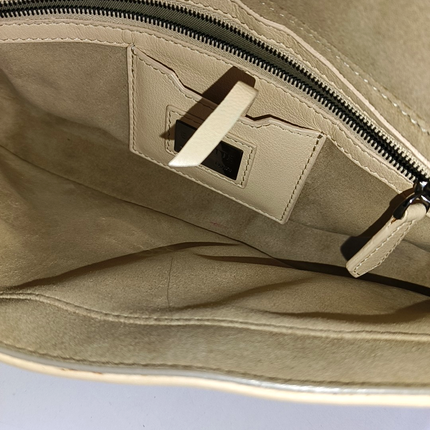 Fendi Baguette 1997 Re-edition Bird Motif Fur Leather Beige Shoulder bag