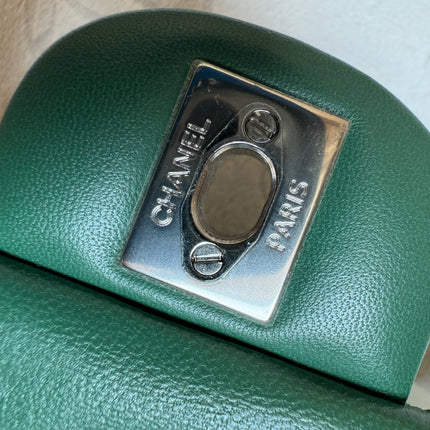 Chanel Classic Flap Mini Square Dark Green Lambskin Crossbody Bag Full Set, 2019