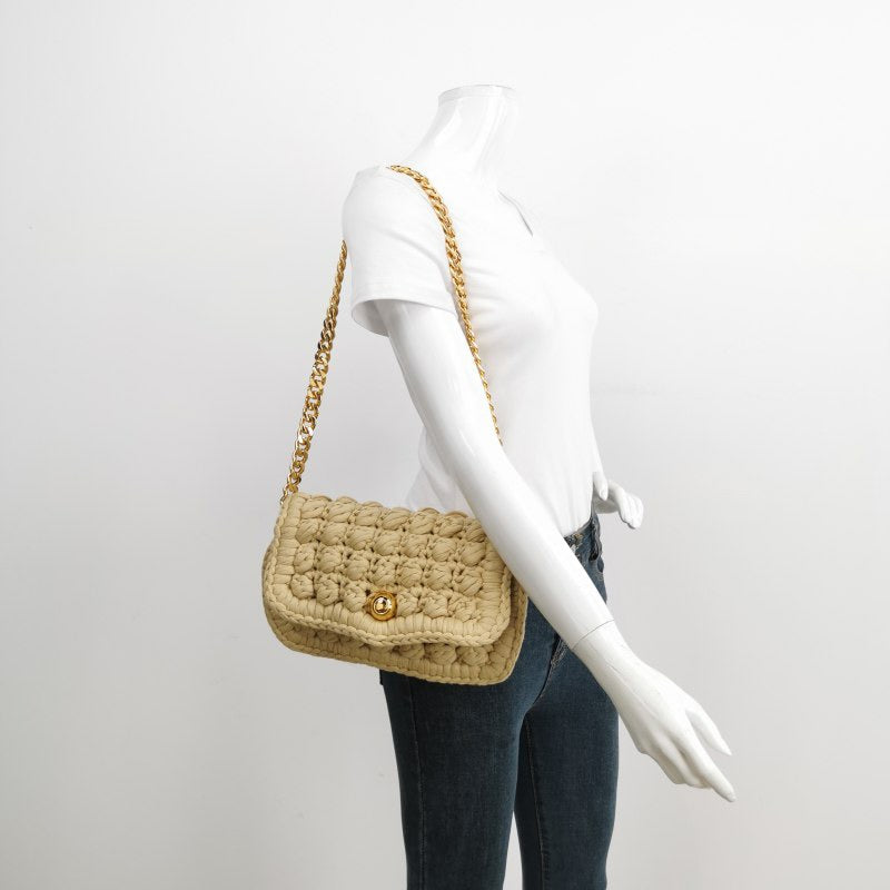 Bottega Veneta Classic Jersey Hand-crocheted Shoulder bag in Cane sugar with Gold Hardware