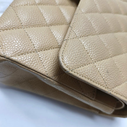 Chanel Timeless Classic Flap Medium Beige Caviar Leather Gold Hardware