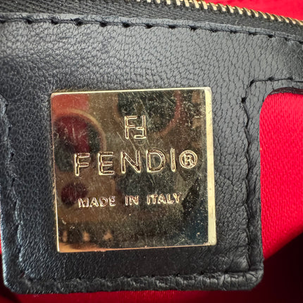 Fendi Mamma Baguette Black Suede Leather Red Buckle