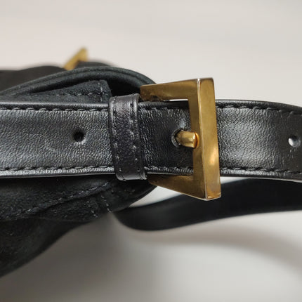 Fendi Mamma Baguette Black Suede Leather Red Buckle