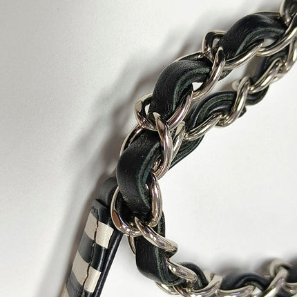 Chanel Filigree Medium Vanity Case Black and White Happy Stitch Top Handle with Chain